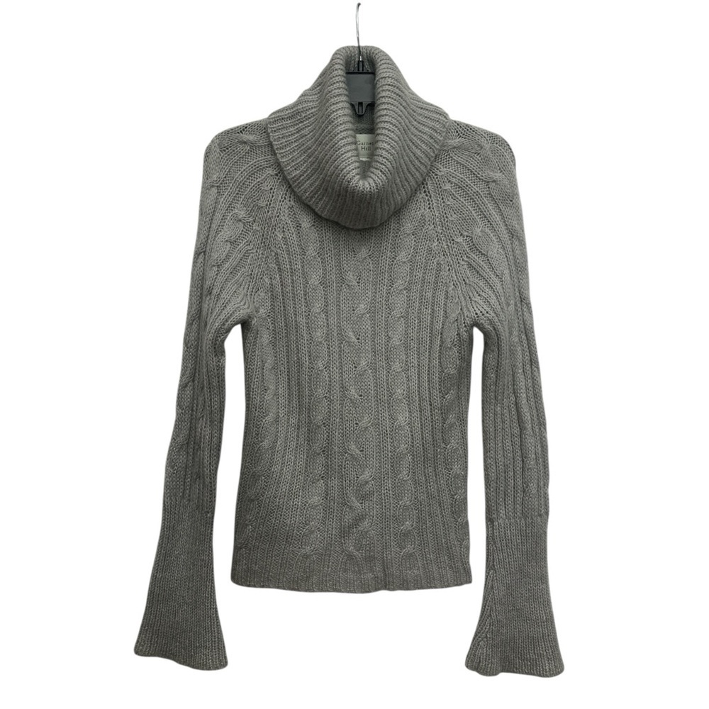 Garnet Hill Kid Mohair Wool Cable Knit Cowl Neck Flare Sleeve Size Medium Gray